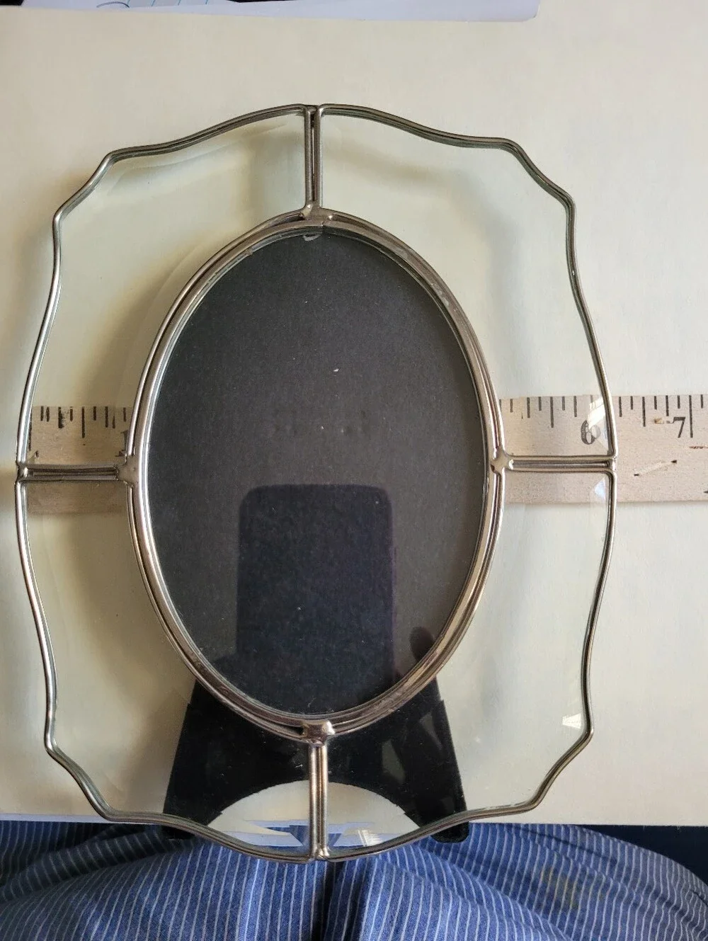 Vintage Stained Glass Picture Frame Oval Wall Decor Elegant Clear & Silver